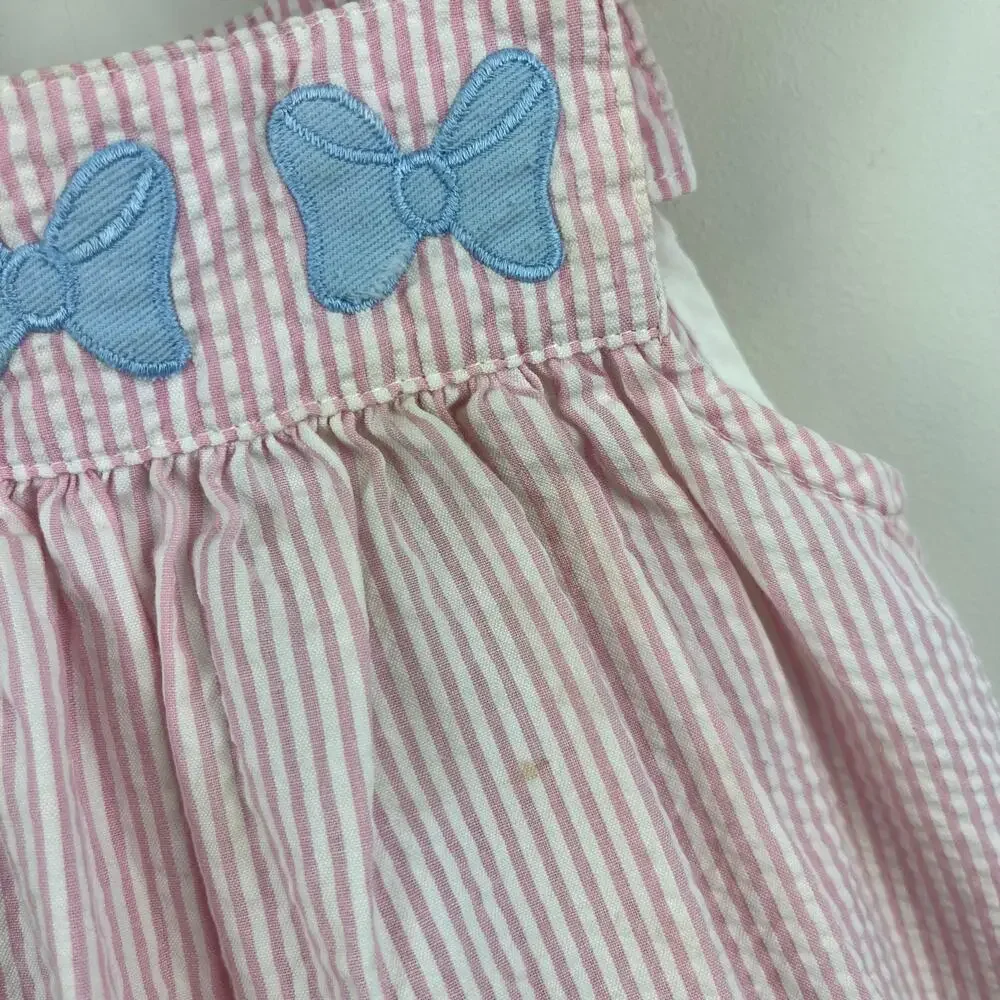Vintage Samara Pink Seersucker Teddy Bear Bow Pinafore Dress 24 Months